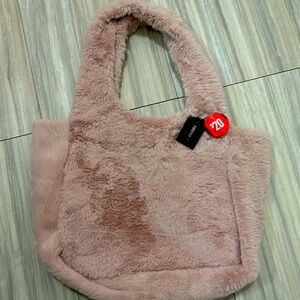 Furry light pink large tote bag, purse. New